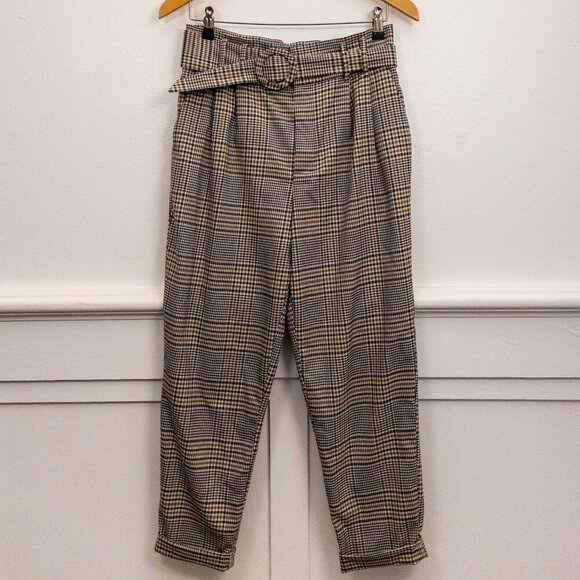 Zara TRF Plaid High-Waisted Paperbag Pants with Belt – Size S/26, Classic Chic - Picture 1 of 3
